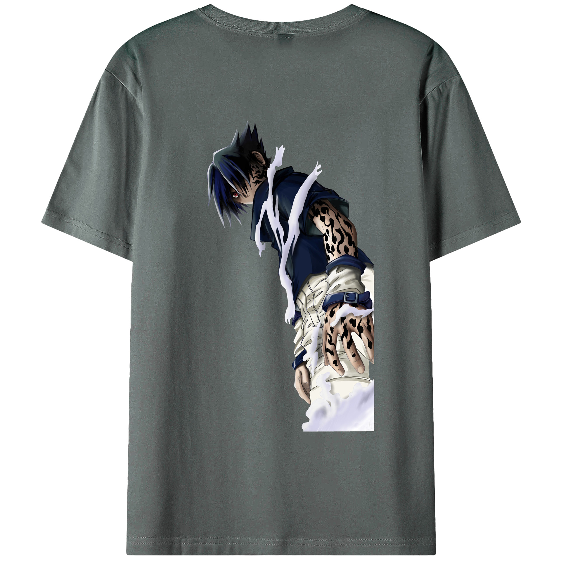 （画像用） NARUTO -ナルト- うちは サスケ Uchiha Sasuke 綿100％ メンズ半袖Tシャツ（バックプリント） 通気性